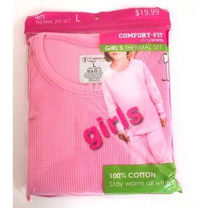 Comfort-Fit Girls Winter Warm Cotton Thermal Set Top Bottoms 2 PCS/SET Pink L
